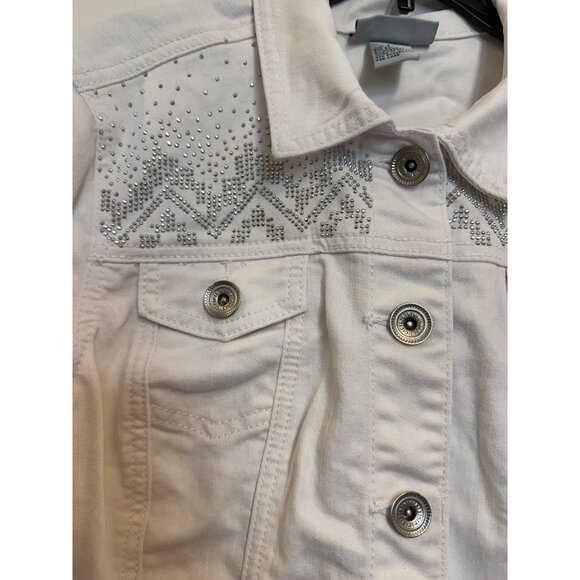 Glitterscape Womens White Denim Jacket With Rhinestone Embellishments Size S - Picture 2 of 6